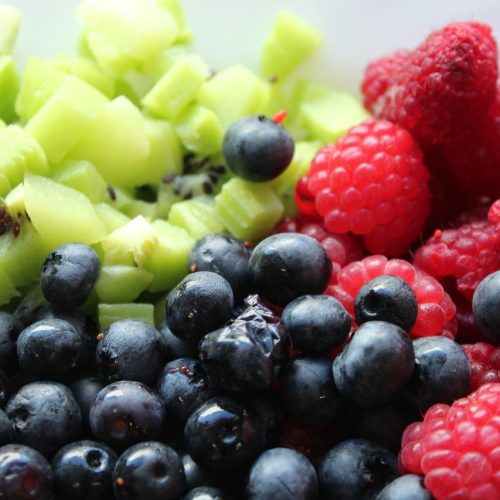 fruit, raspberries, blueberries